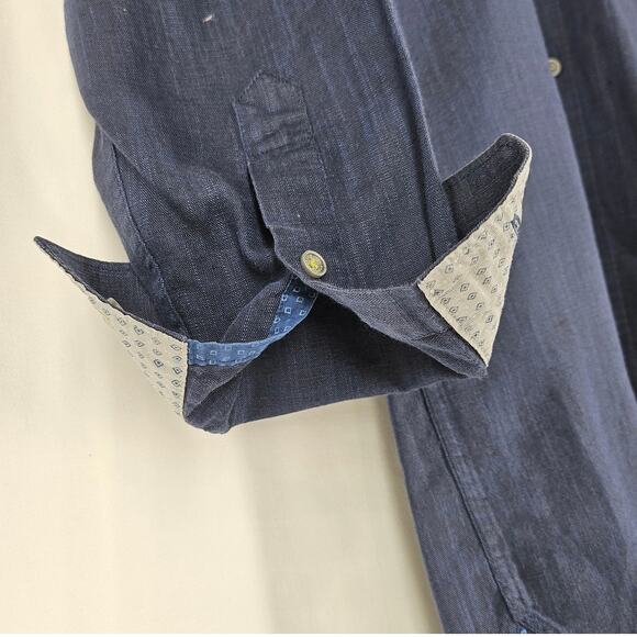 TED BAKER LONDON BUTTON-UP DRESS SHIRT – LONG SLEEVE – SIZE MEDIUM – DARK DENIM - Picture 10 of 16